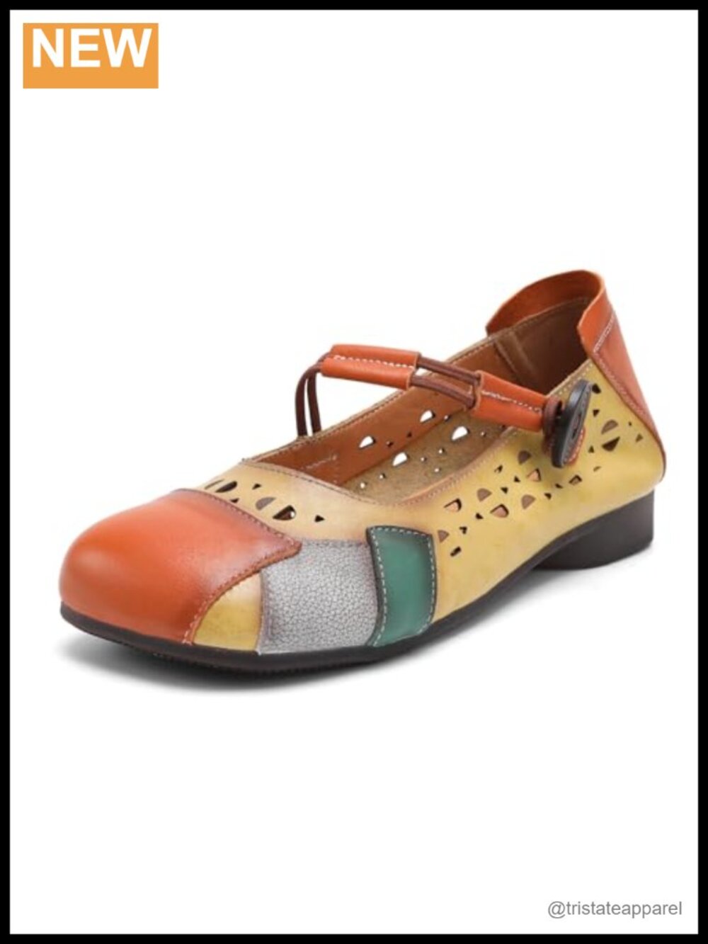 Women's Flat Shoes Retro Color Block Elastic Buckle Mary Jane Breathable